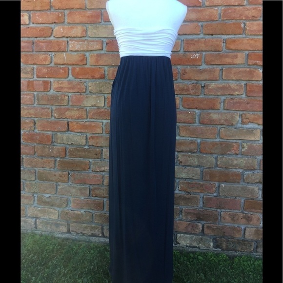 Strapless Chevron Maxi Dress Tube Navy White - Picture 3 of 5
